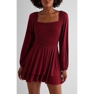 Express Long Sleeve Smocked Burgundy Ruffle Romper Size Xl